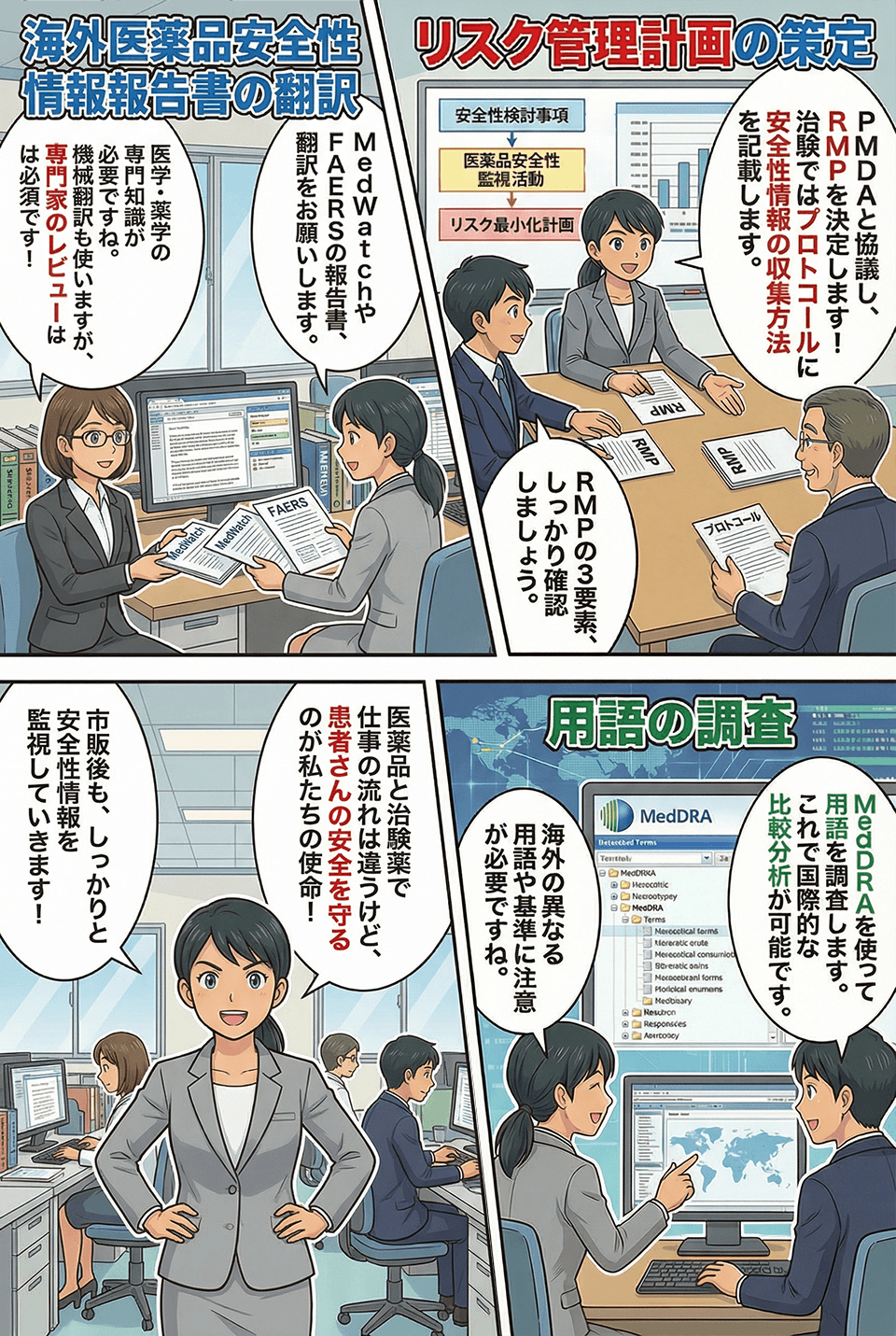 マンガでわかるリスク管理計画の策定・海外医薬品安全性情報報告書の翻訳・用語の調査