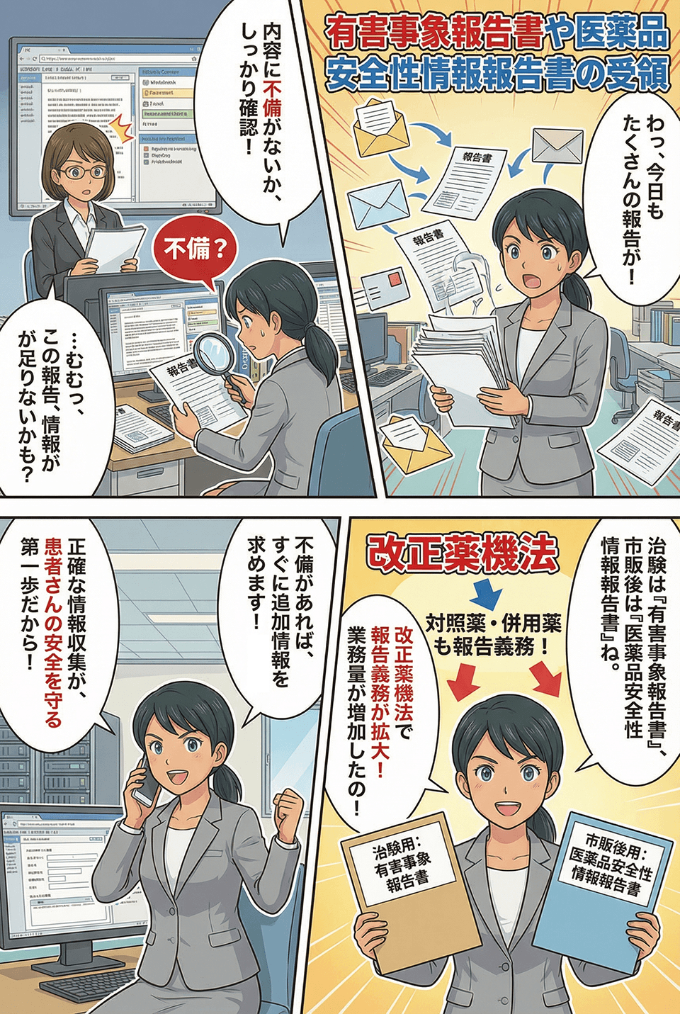 マンガでわかる有害事象報告書や医薬品安全性情報報告書の受領