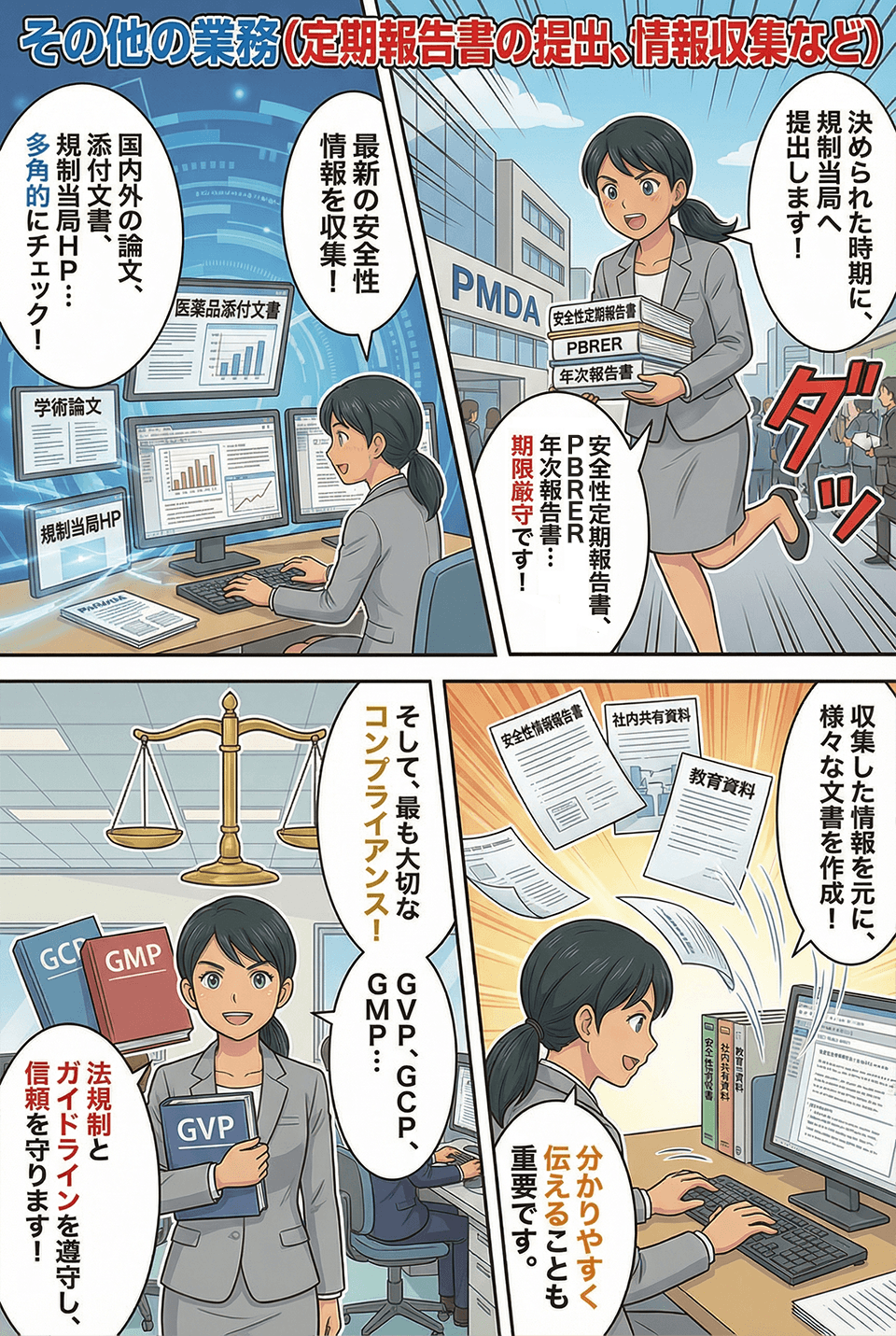 マンガでわかるその他の業務（定期報告書の提出・情報収集・文書作成）